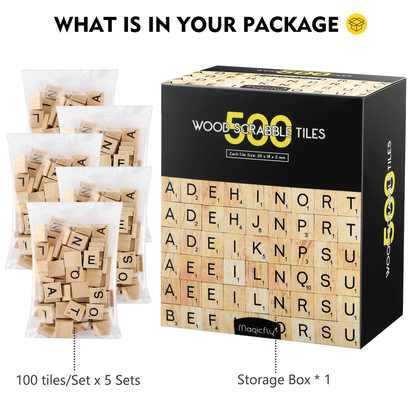 Magicfly 500 Pieces Letter Tiles – Wooden Scrabble Tiles for Crafts and Spelling