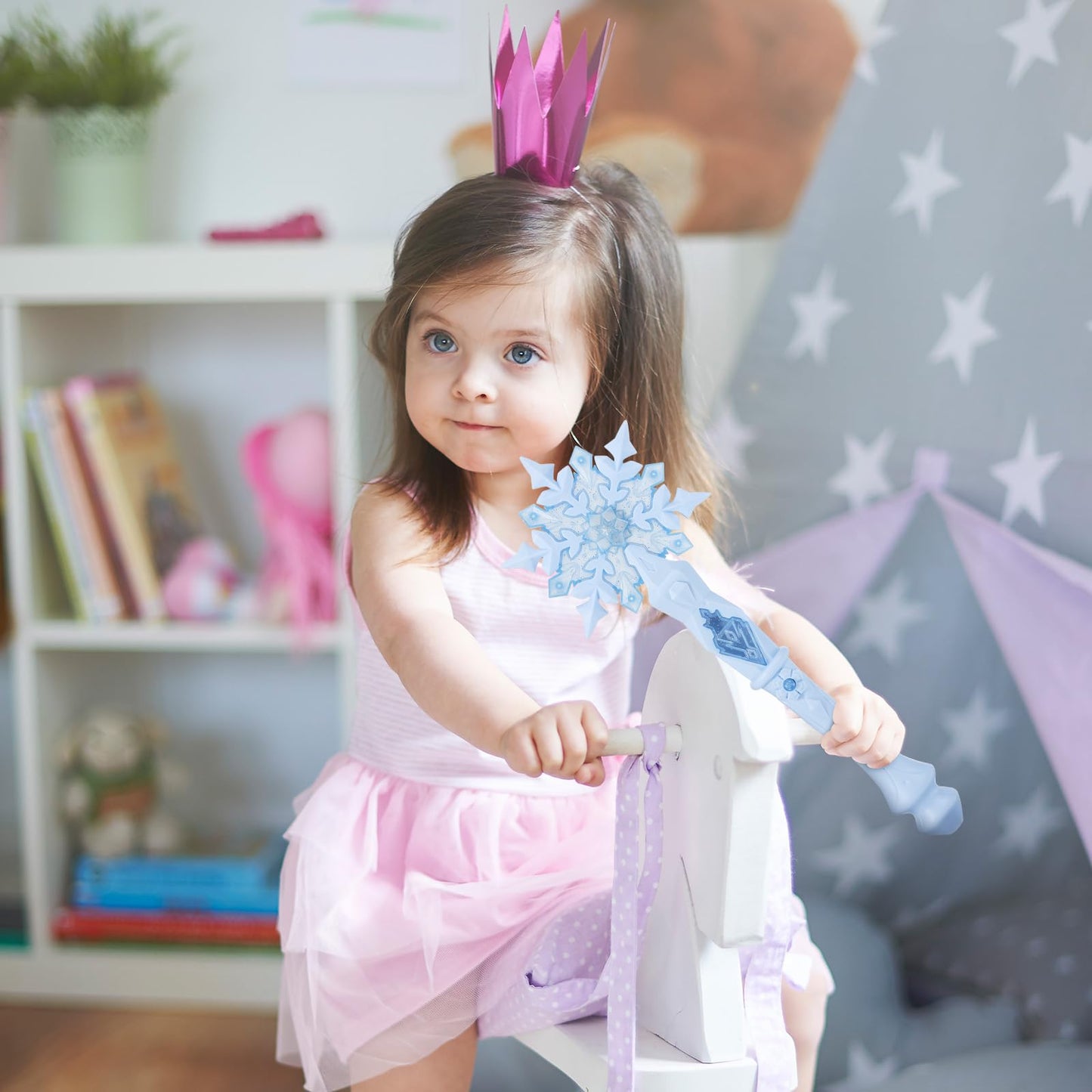 MAGICLULU Light Up Snowflake Princess Wand – 12.6 in Kids Party Prop (Batteries Not Included)