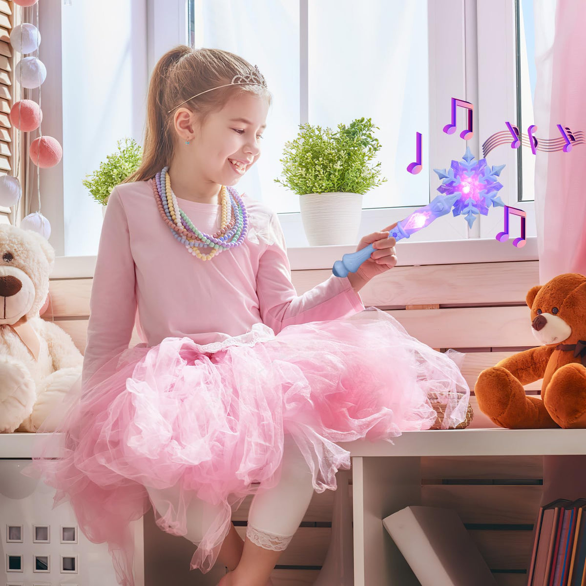 MAGICLULU Light Up Snowflake Princess Wand – 12.6 in Kids Party Prop (Batteries Not Included)