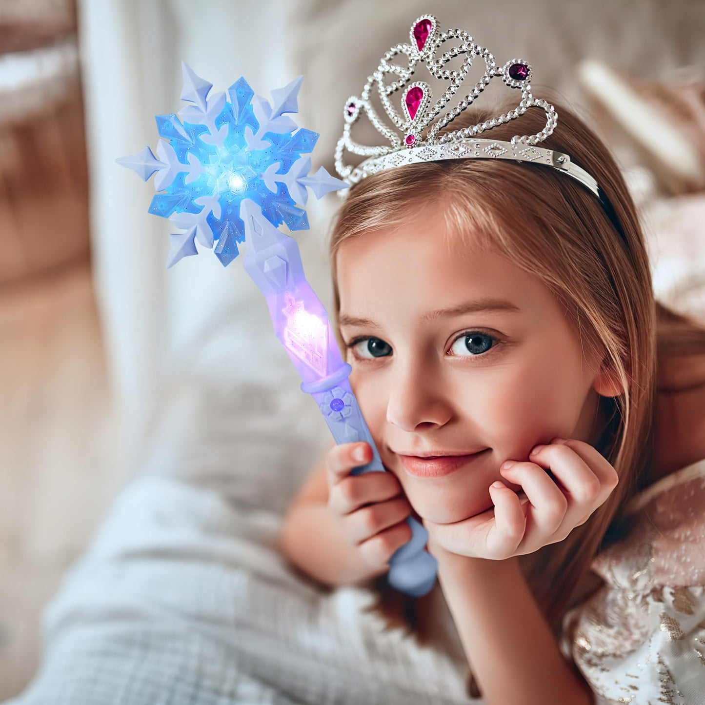 MAGICLULU Light Up Snowflake Princess Wand – 12.6 in Kids Party Prop (Batteries Not Included)