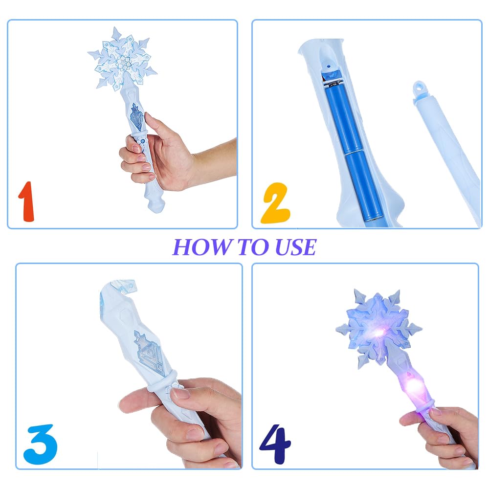 MAGICLULU Light Up Snowflake Princess Wand – 12.6 in Kids Party Prop (Batteries Not Included)