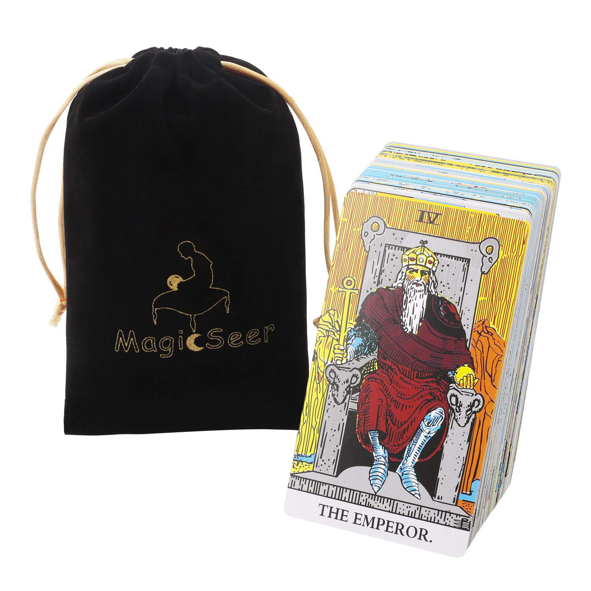 MagicSeer Tarot Cards – 78-Pc Borderless Deck, Premium Ink, Velvet Bag
