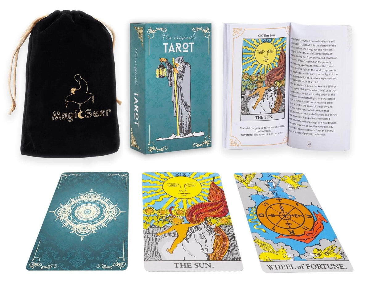MagicSeer Tarot Cards – 78-Pc Borderless Deck, Premium Ink, Velvet Bag