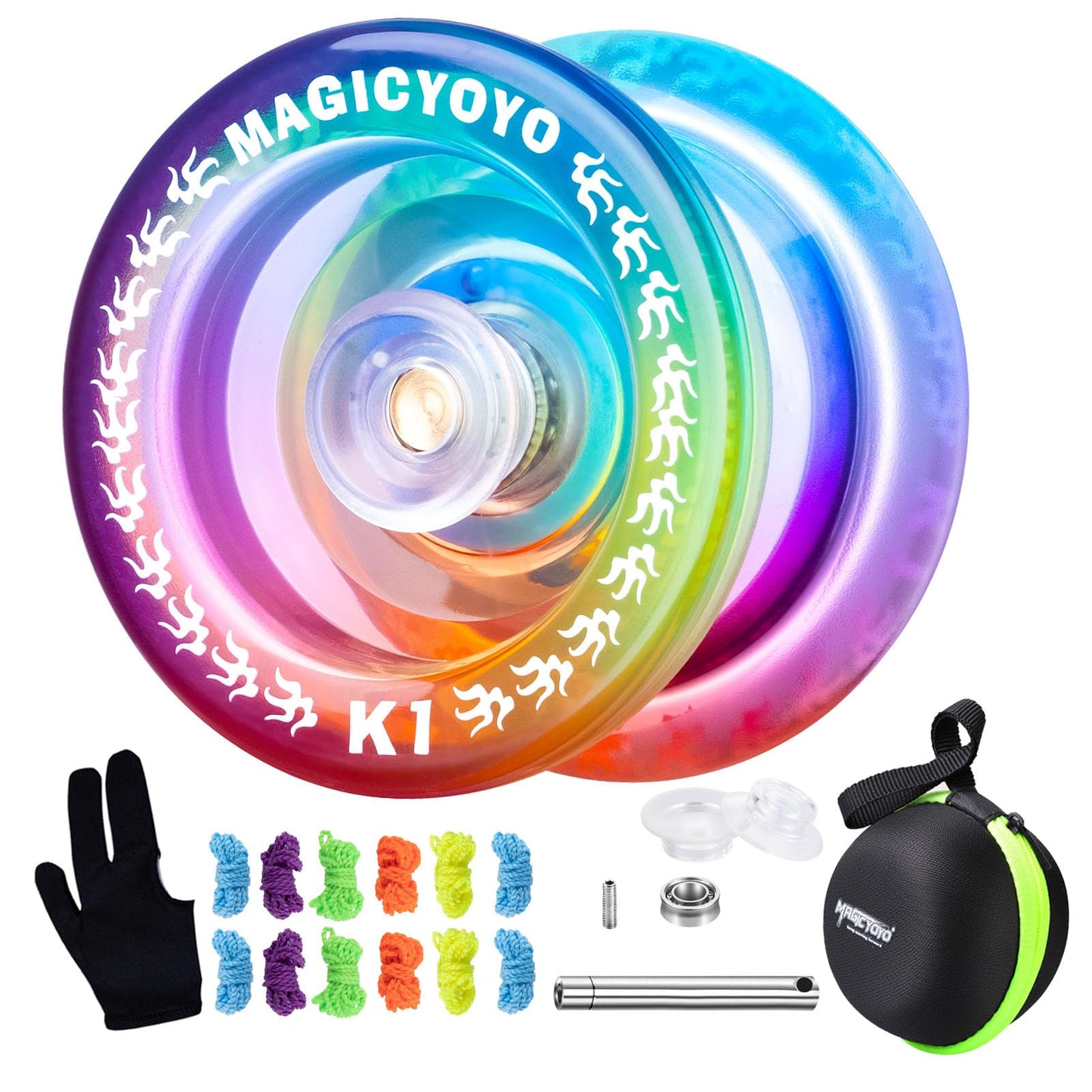 MAGICYOYO K1-Plus - Responsive Beginner YoYo Kit with Bag, 12 Strings & Glove (Blue/Pink/Yellow)