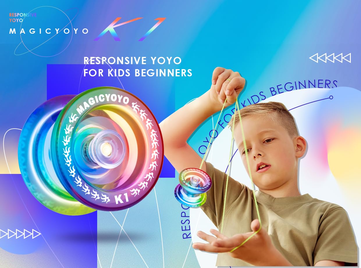 MAGICYOYO K1-Plus - Responsive Beginner YoYo Kit with Bag, 12 Strings & Glove (Blue/Pink/Yellow)