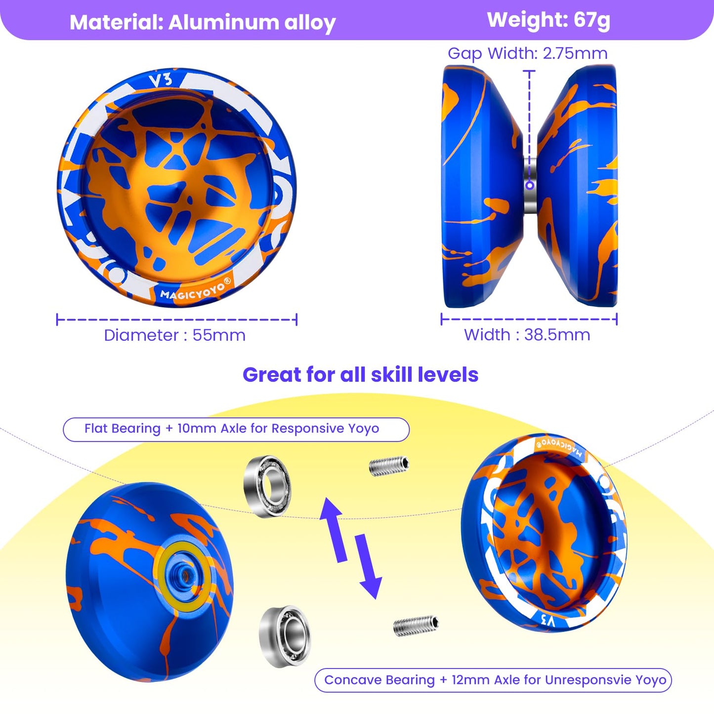 MAGICYOYO V3 & K2 Yoyo Pack – Metal & Plastic Responsive Yoyos for All Skill Levels