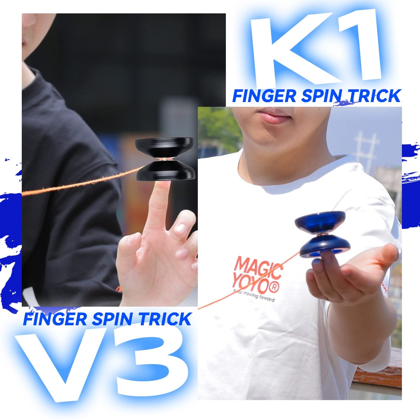 MAGICYOYO Responsive Yoyos for Kids: V3 Black + K1 Blue 2-Pack with Case & Accessories