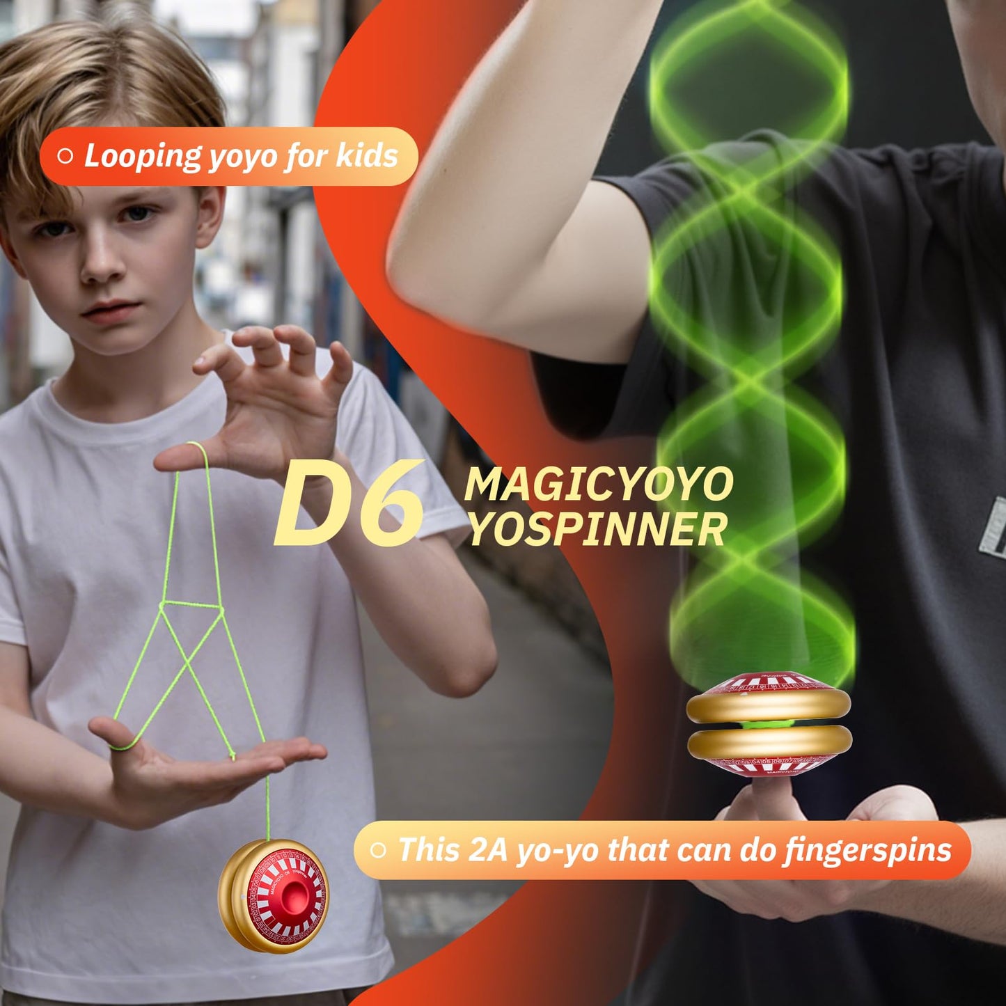 MAGICYOYO D6 Multifunctional Looping Yoyo for Kids 8-12 | Fingerspin & 2A Tricks