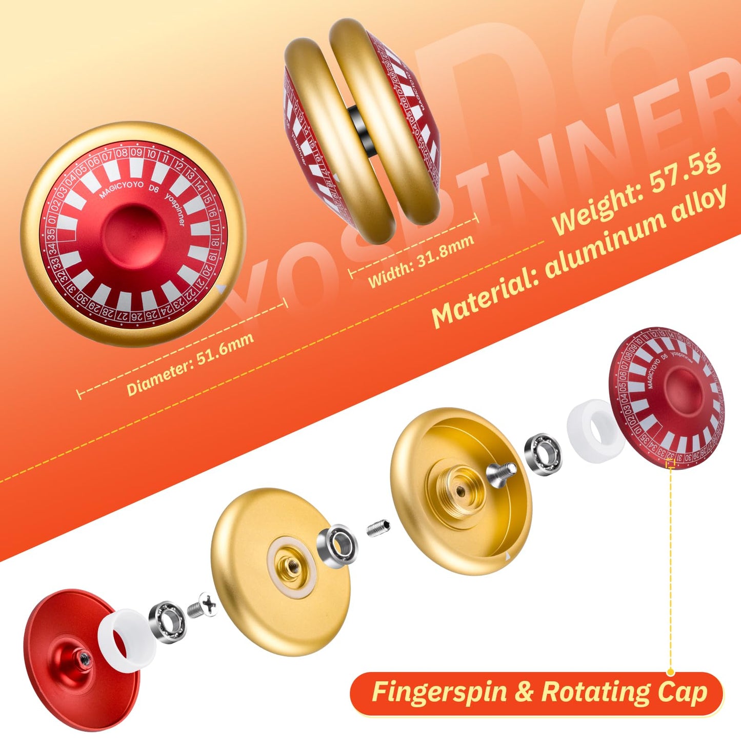 MAGICYOYO D6 Multifunctional Looping Yoyo for Kids 8-12 | Fingerspin & 2A Tricks