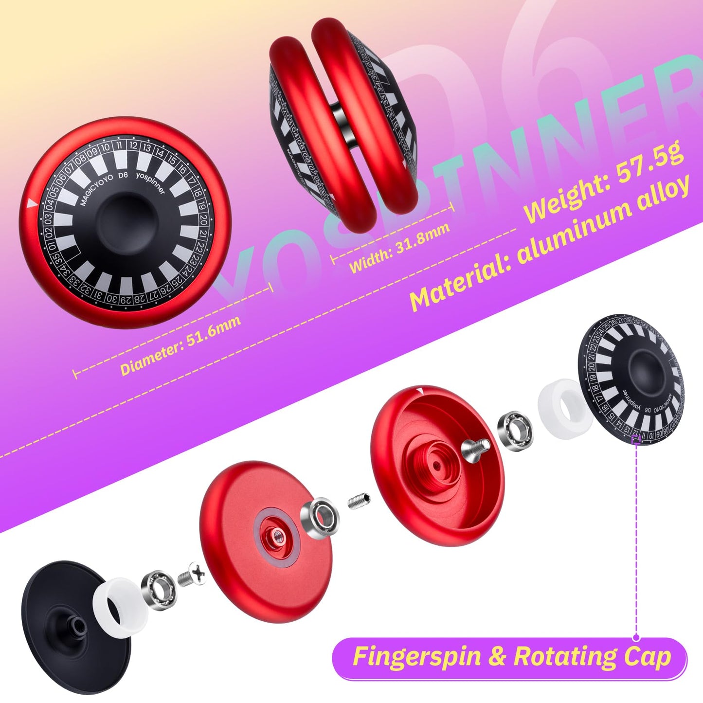 MAGICYOYO D6 Multifunctional Yoyo – Finger Spin, 2A Tricks, Aluminum Cap System