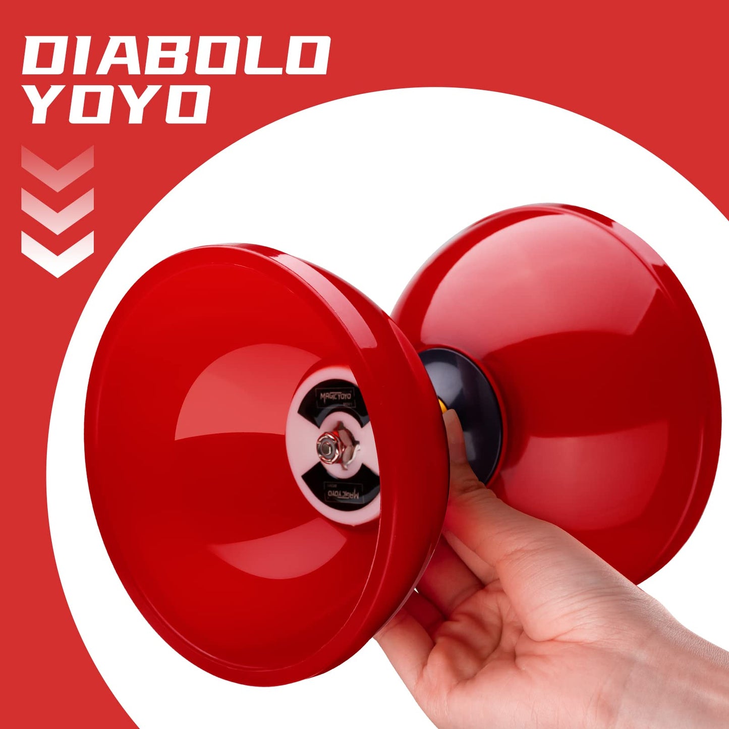 MAGICYOYO Diabolo Pro Triple Bearing – High-Performance Red 5'' Yoyo with Carbon Sticks & Bag