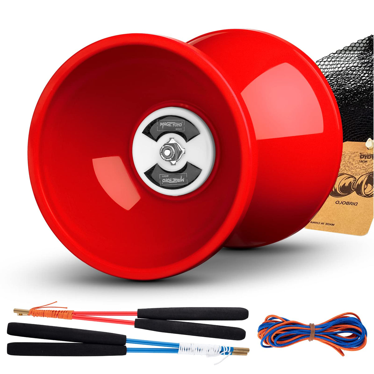 MAGICYOYO Diabolo Pro Triple Bearing – High-Performance Red 5'' Yoyo with Carbon Sticks & Bag