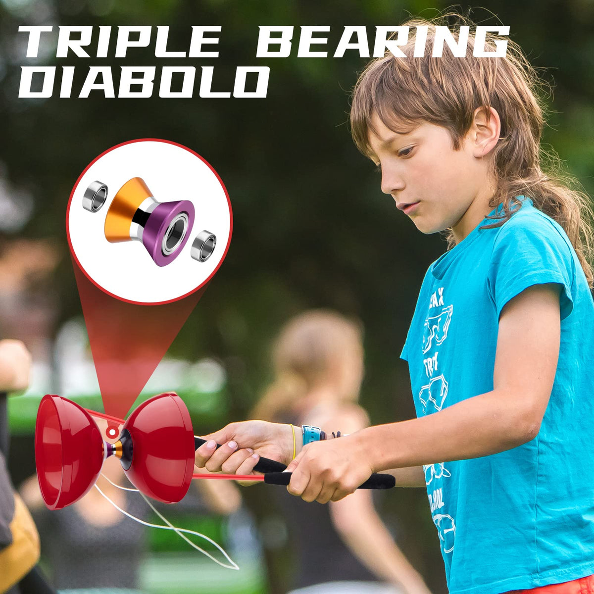 MAGICYOYO Diabolo Pro Triple Bearing – High-Performance Red 5'' Yoyo with Carbon Sticks & Bag