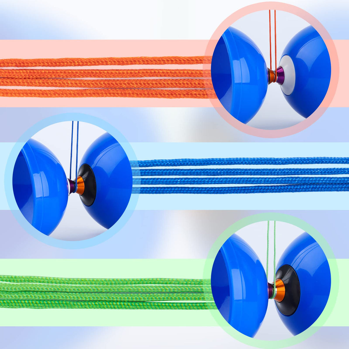 MAGICYOYO 12-Pack Diabolo Strings – 1.5m Pro Braided Nylon for Chinese Yoyos (Blue/Green/Orange)