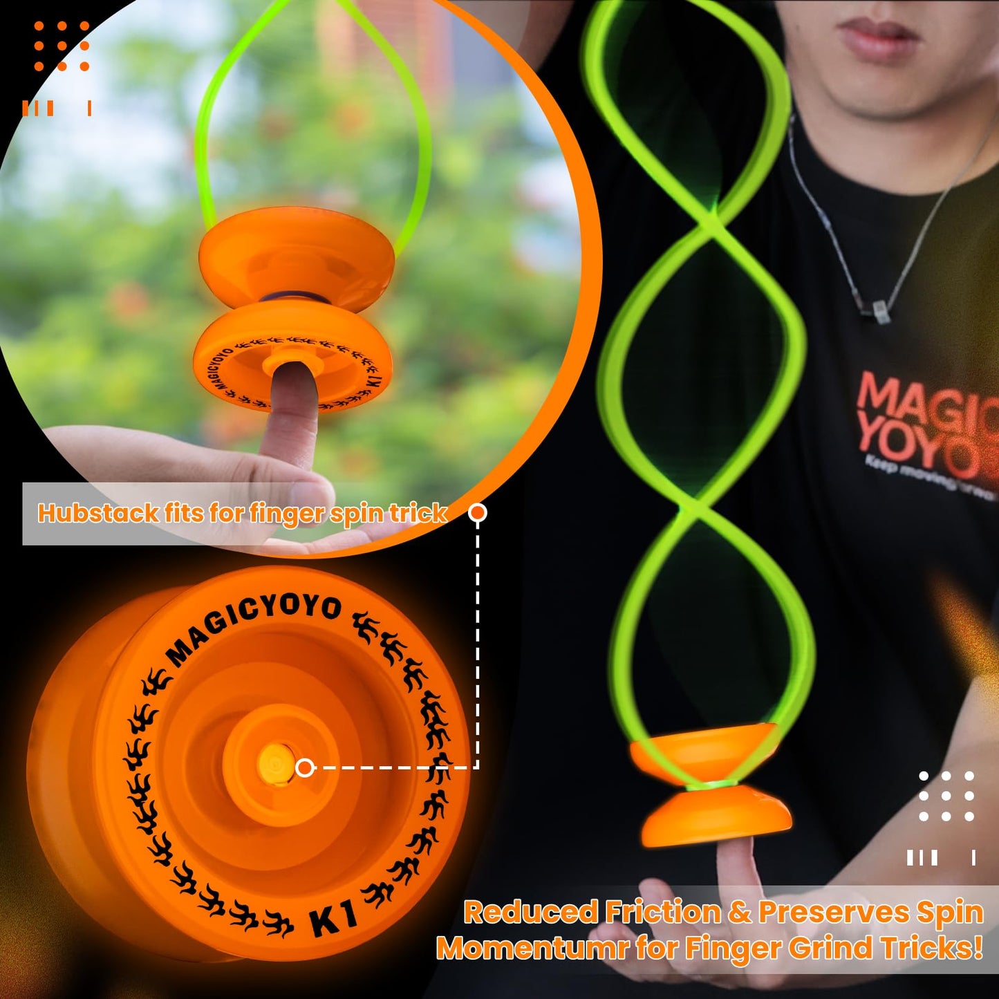 MAGICYOYO K1 Tug Return Hubstacks Yoyo Pack (2) — Beginner Dual-Mode Yoyo Set with Storage Bag and 12 Strings