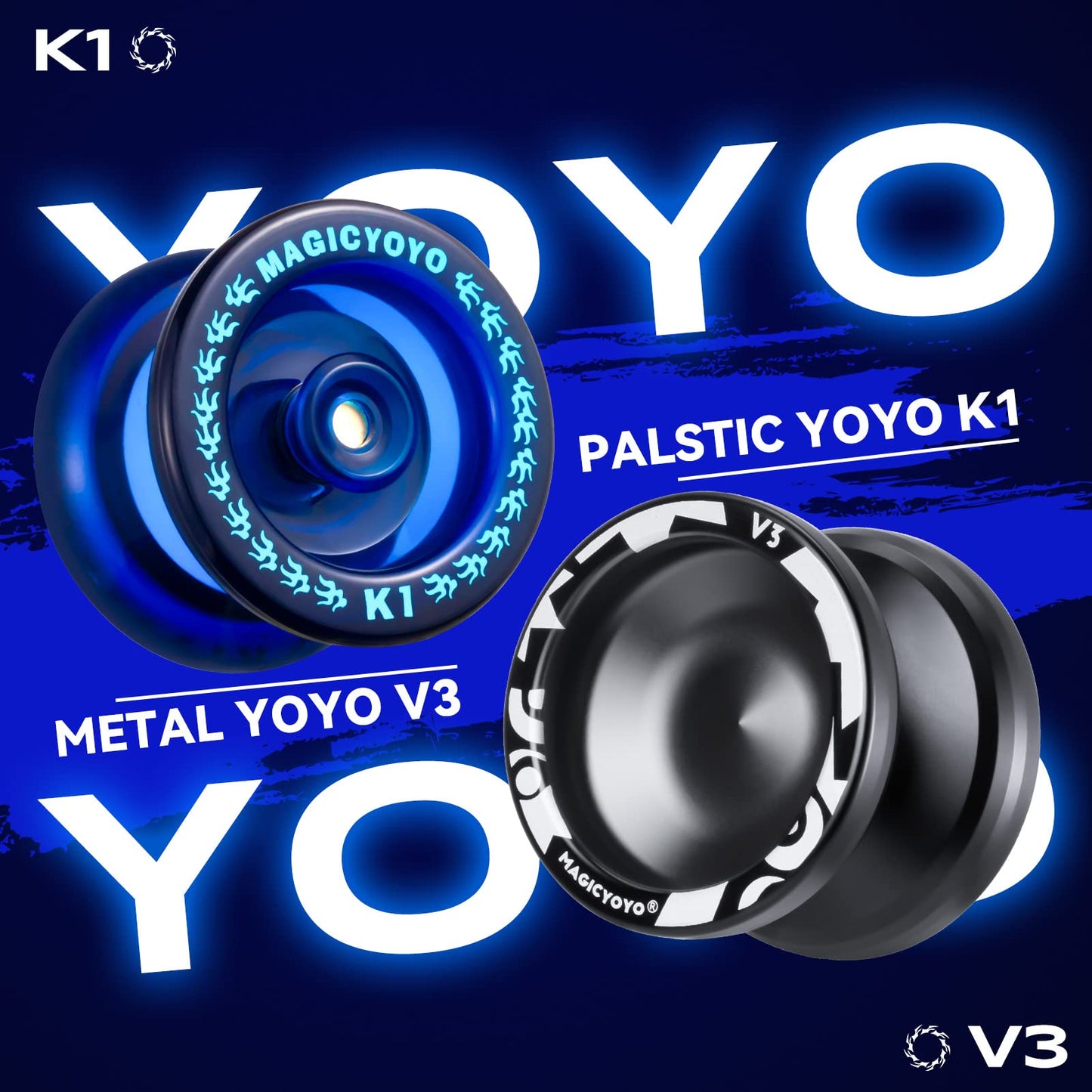 MAGICYOYO Responsive Yoyos for Kids: V3 Black + K1 Blue 2-Pack with Case & Accessories
