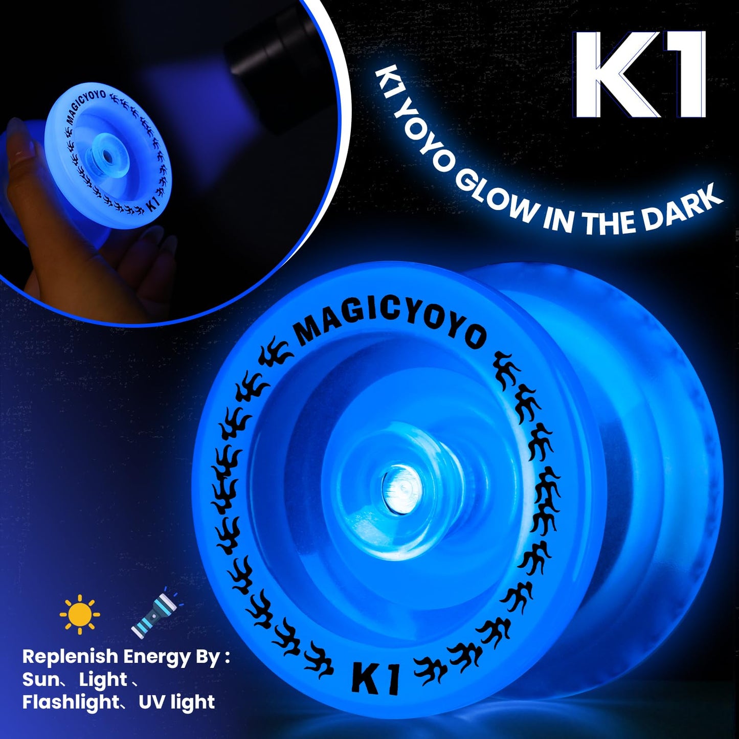 MagicYoyo K1 Glow-in-the-Dark Yoyo – Beginner Responsive Yo-Yo with Finger Spin Hubs (Glow Blue)