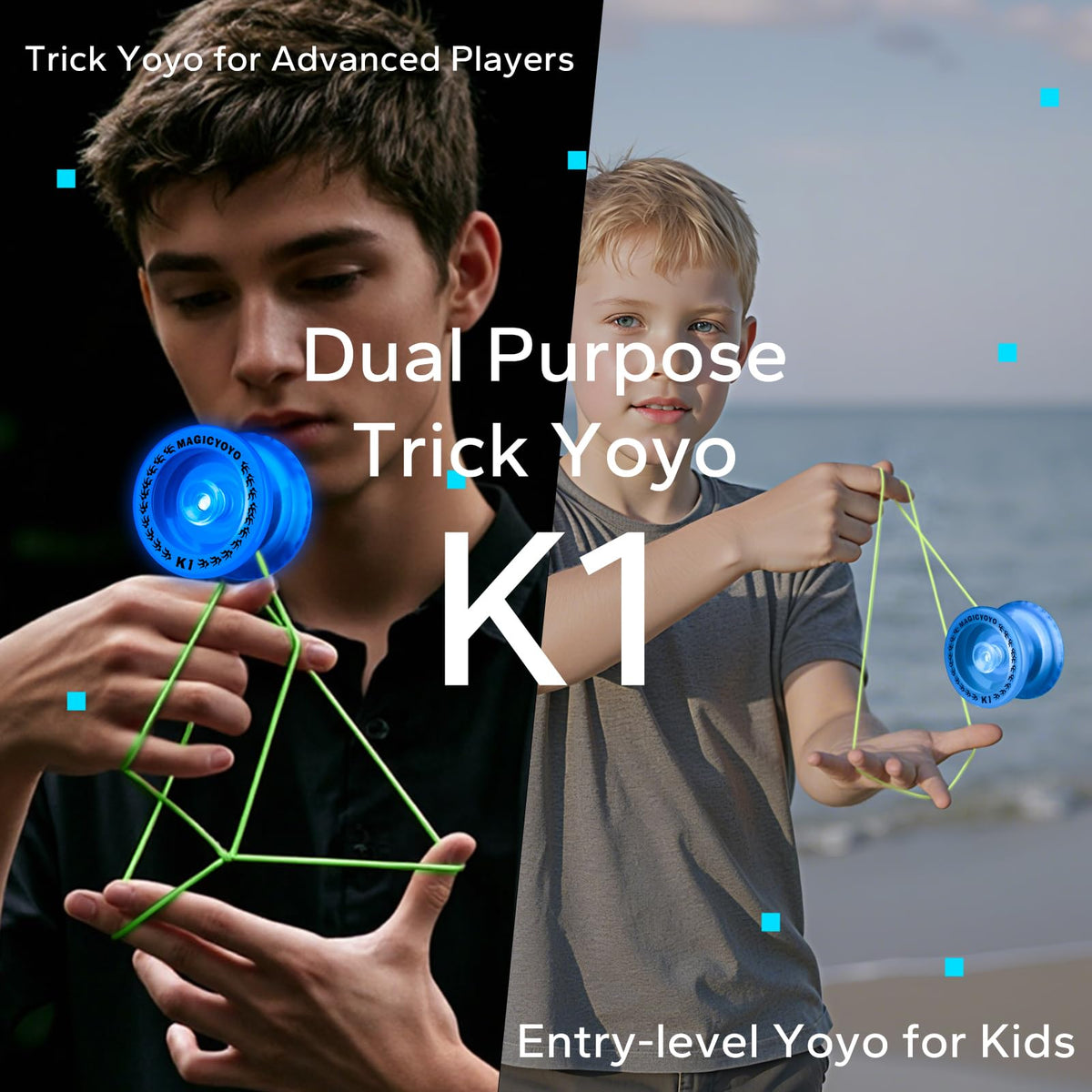MagicYoyo K1 Glow-in-the-Dark Yoyo – Beginner Responsive Yo-Yo with Finger Spin Hubs (Glow Blue)