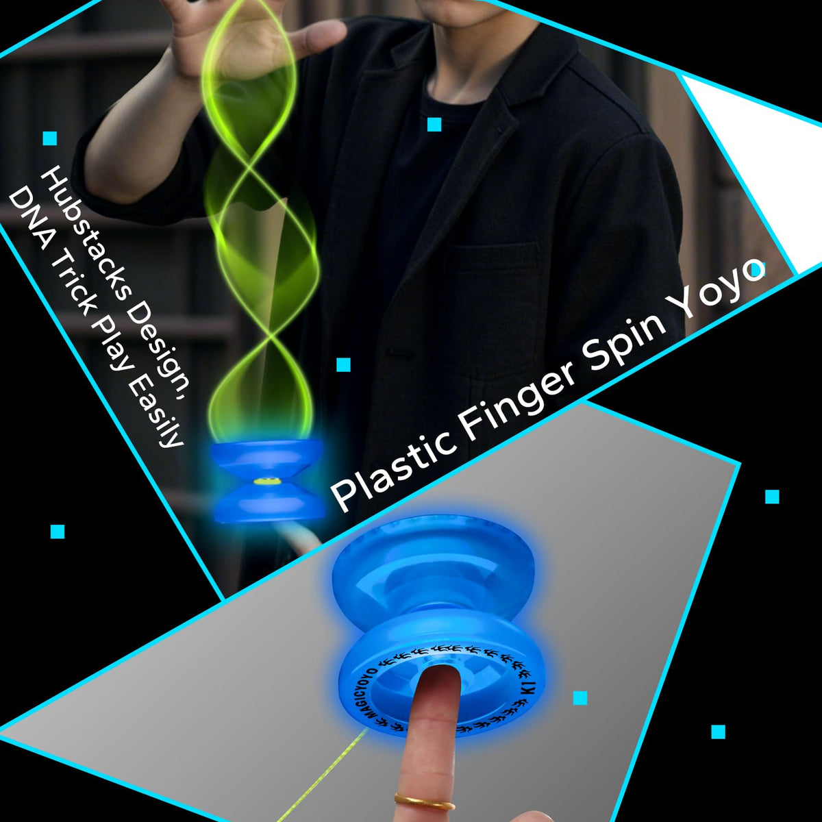 MagicYoyo K1 Glow-in-the-Dark Yoyo – Beginner Responsive Yo-Yo with Finger Spin Hubs (Glow Blue)