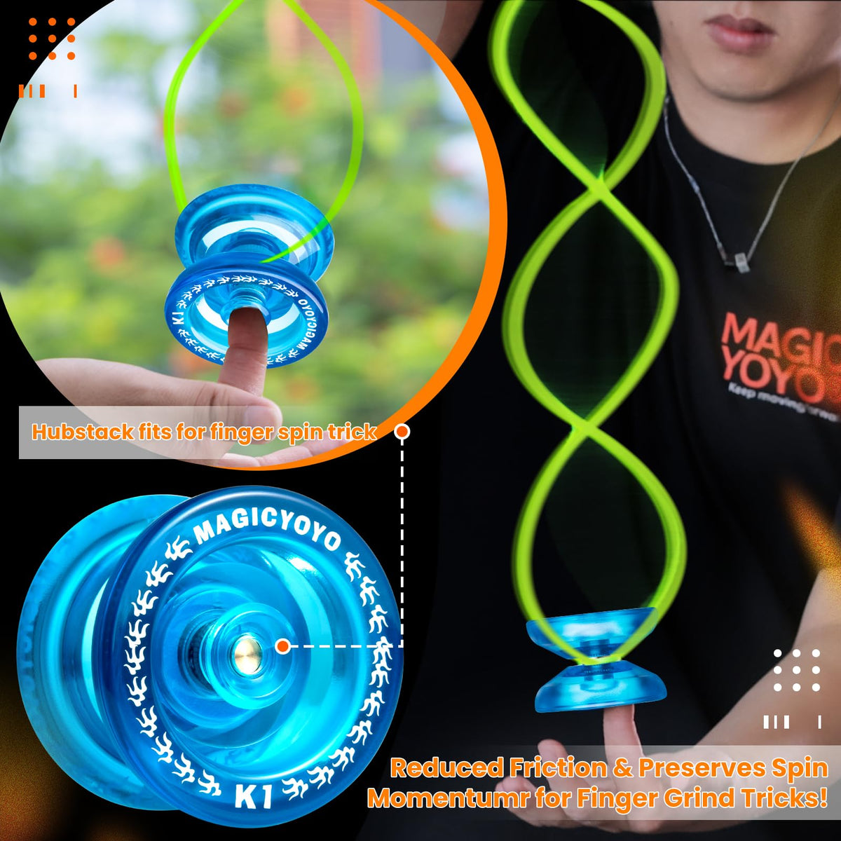 MAGICYOYO K1 Responsive Yoyo with Hubstacks - Beginner Friendly Crystal Blue Gift Pack