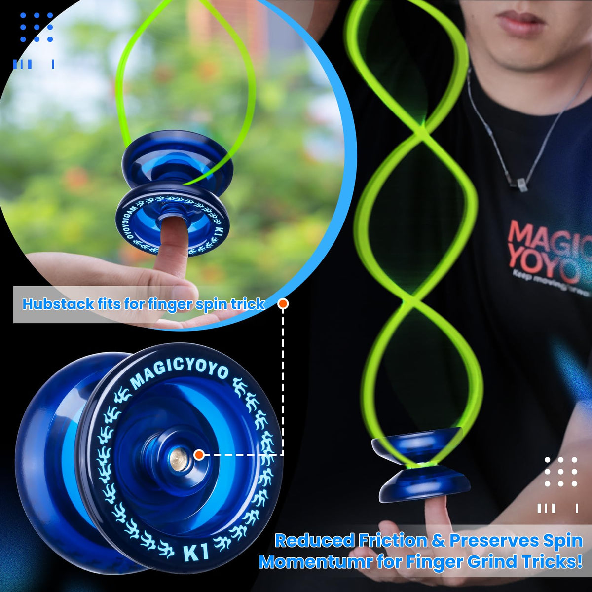 MAGICYOYO K1 Pro Yoyo for Kids – Hubstacks, Tug-Return, Bag & Strings