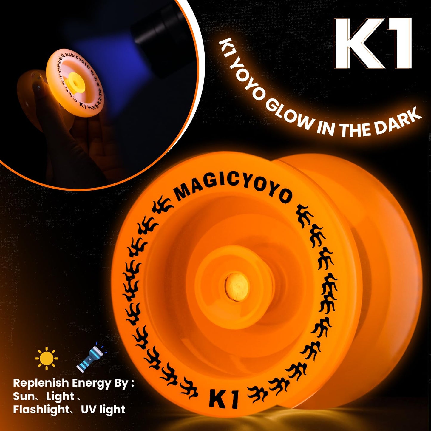 MAGICYOYO K1 Plus Glow Orange Yoyo – Beginner Responsive with Hubstacks