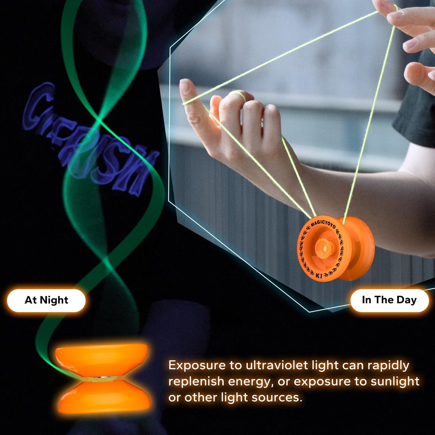MAGICYOYO K1 Plus Glow Orange Yoyo – Beginner Responsive with Hubstacks