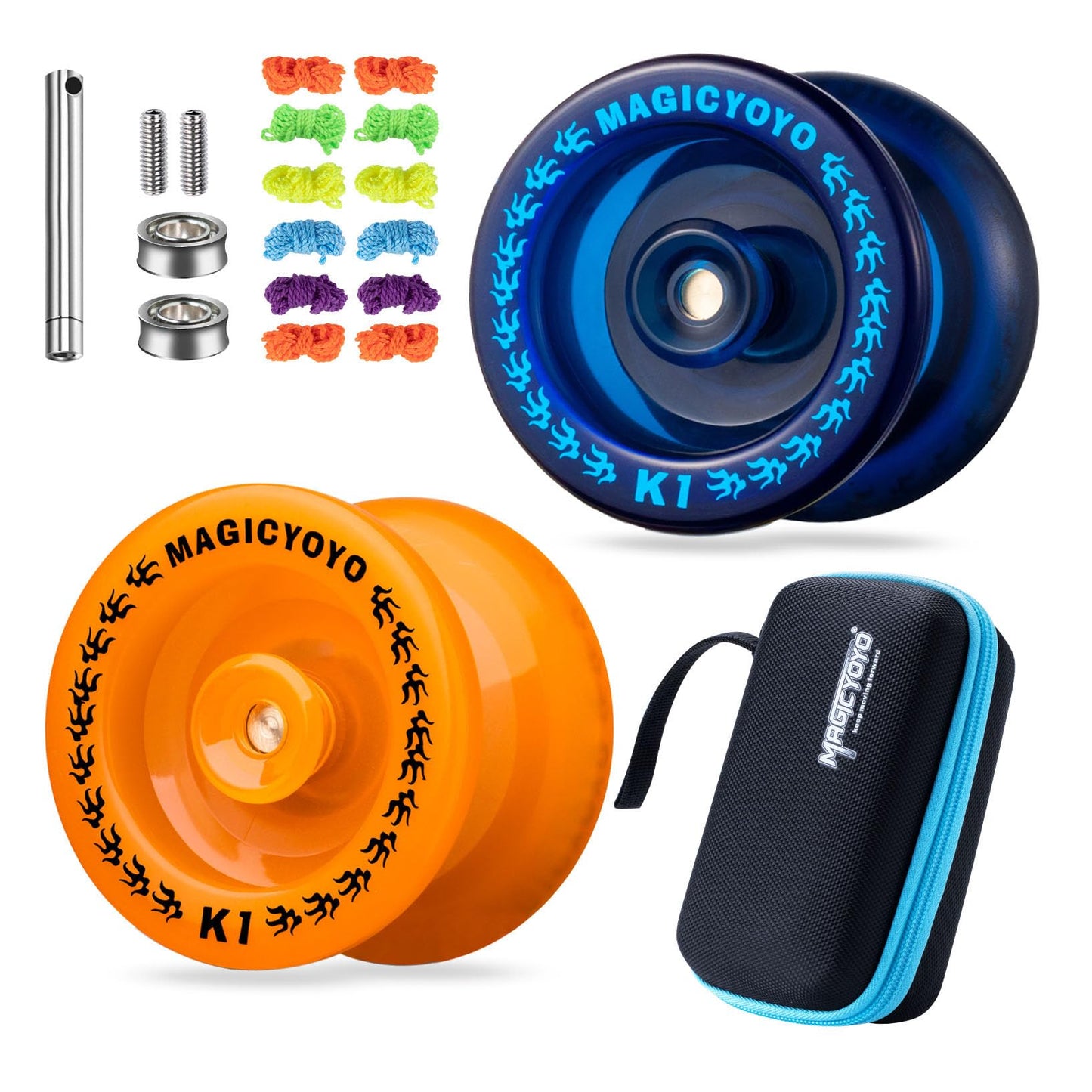 MAGICYOYO K1 Tug Return Hubstacks Yoyo Pack (2) — Beginner Dual-Mode Yoyo Set with Storage Bag and 12 Strings