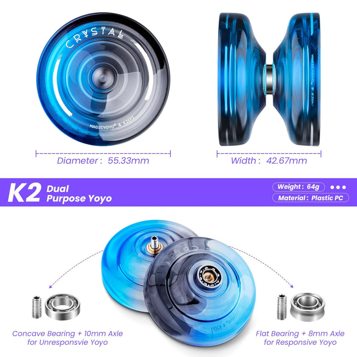 MAGICYOYO K2 Crystal Yoyo for Kids 8-12 — Beginner Friendly Dual-Function
