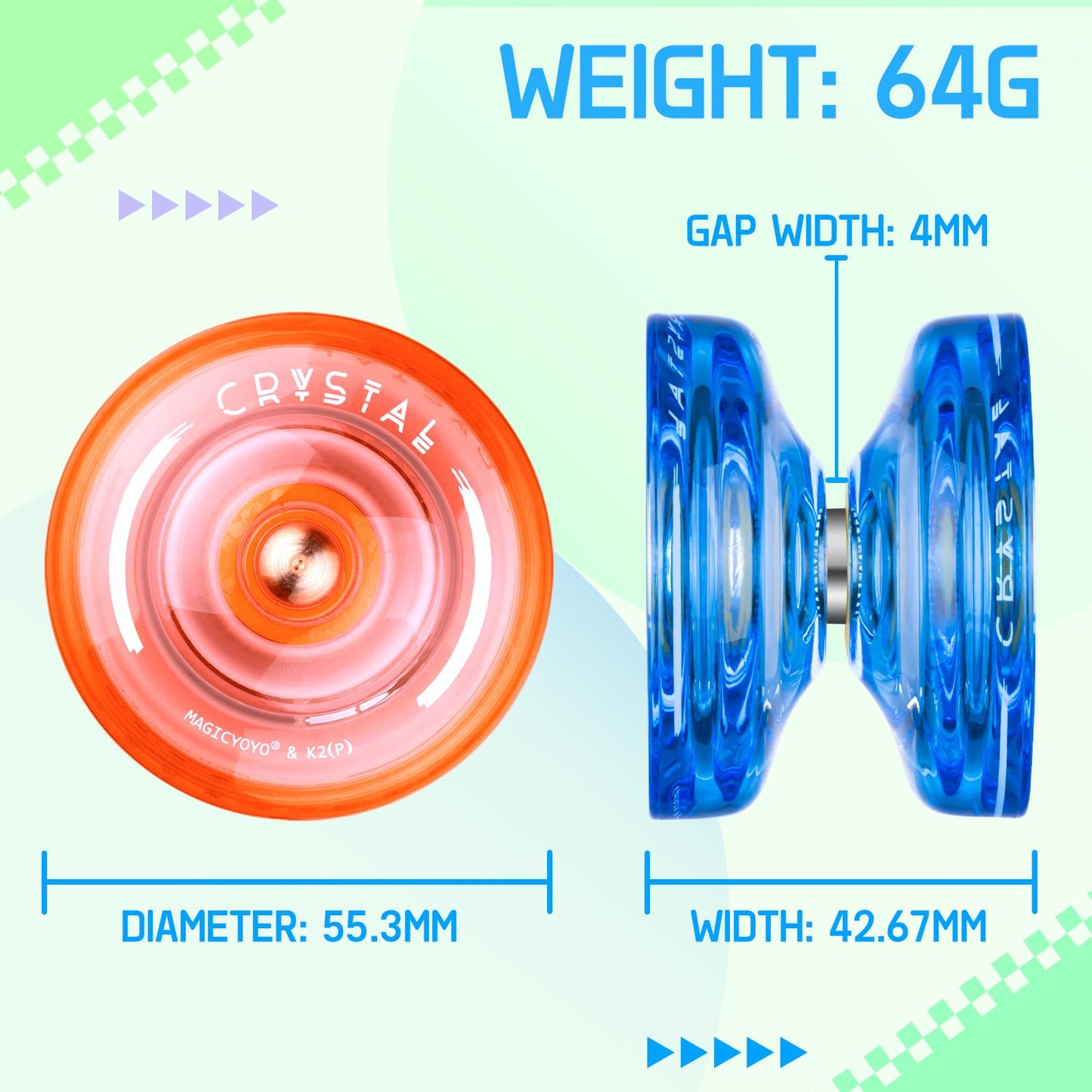 MAGICYOYO K2 Crystal 3-Pack: Responsive Yoyo Set (Green/Blue/Orange)