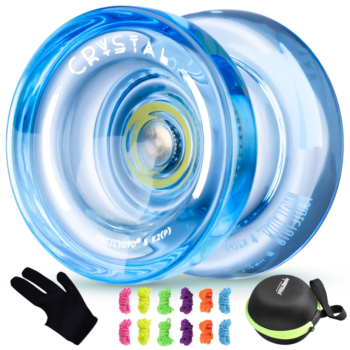 MAGICYOYO K2 Crystal Blue Yoyo – Durable Beginner PC Yoyo with Finger Spin