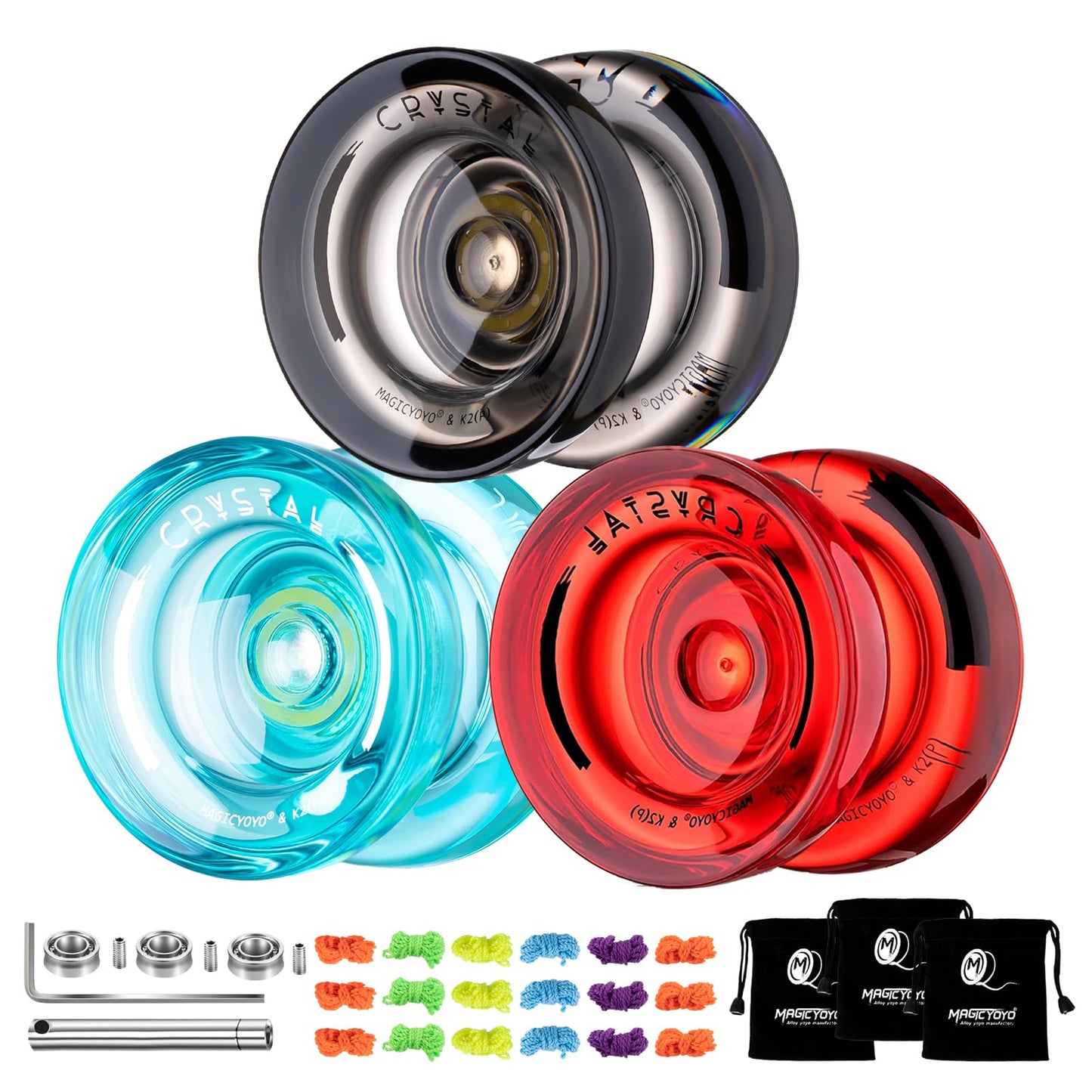 MAGICYOYO 3 Pack K2 Crystal – Dual Function Yoyos for Beginners to Pros + Replacement Kit