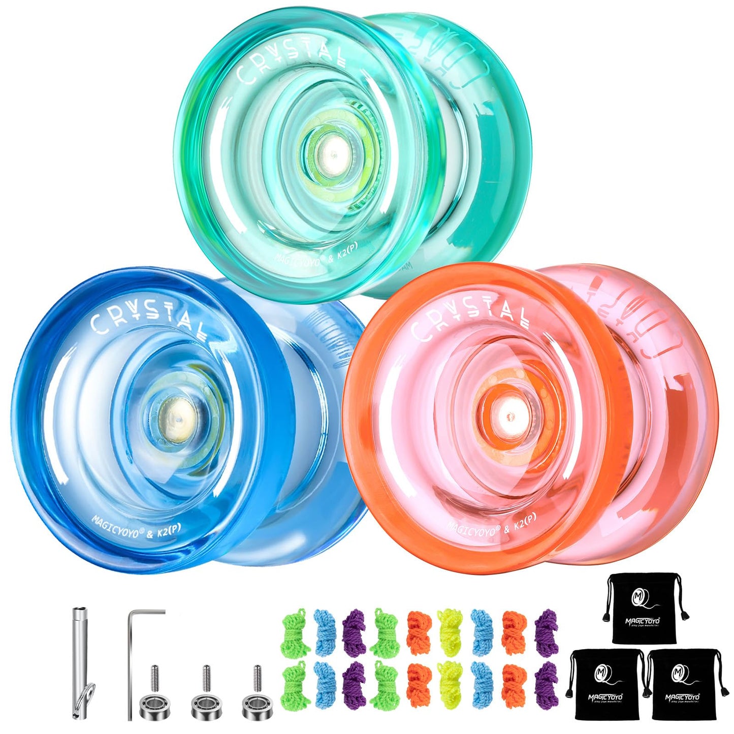 MAGICYOYO K2 Crystal 3-Pack: Responsive Yoyo Set (Green/Blue/Orange)