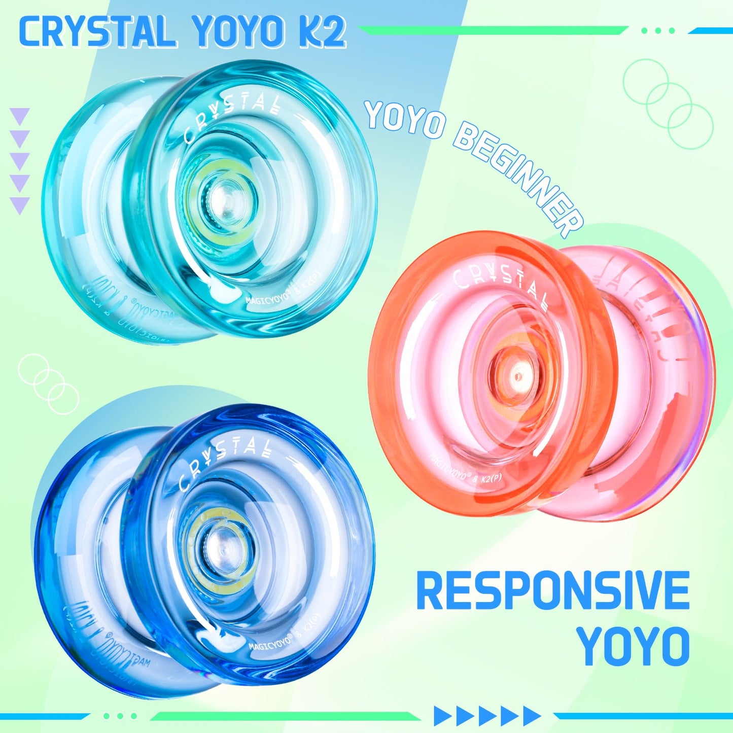 MAGICYOYO K2 Crystal 3-Pack: Responsive Yoyo Set (Green/Blue/Orange)