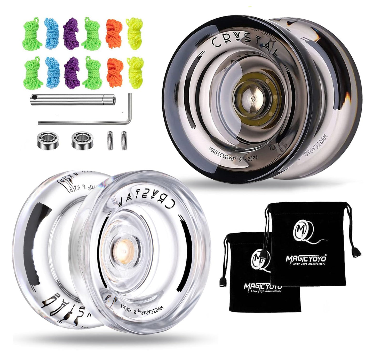MAGICYOYO K2 Crystal 2-Pack: Dual-Function Responsive & Unresponsive Yo-Yos + Tools
