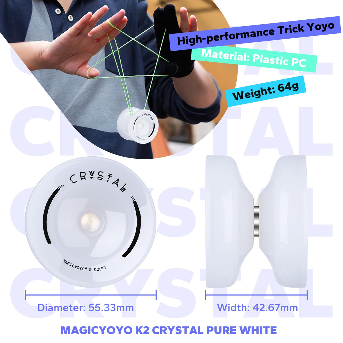 MAGICYOYO K2 Crystal Yoyo – Durable Beginner Yoyo for Kids 8-12 | Finger Spin & DNA Tricks