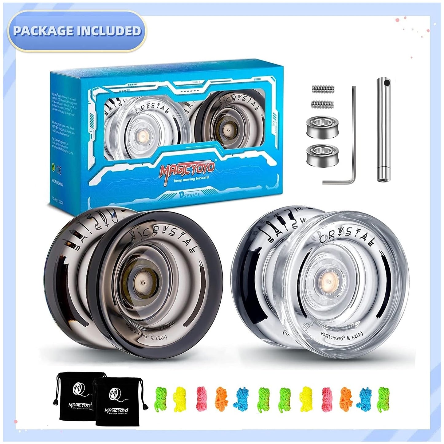 MAGICYOYO K2 Crystal 2-Pack: Dual-Function Responsive & Unresponsive Yo-Yos + Tools