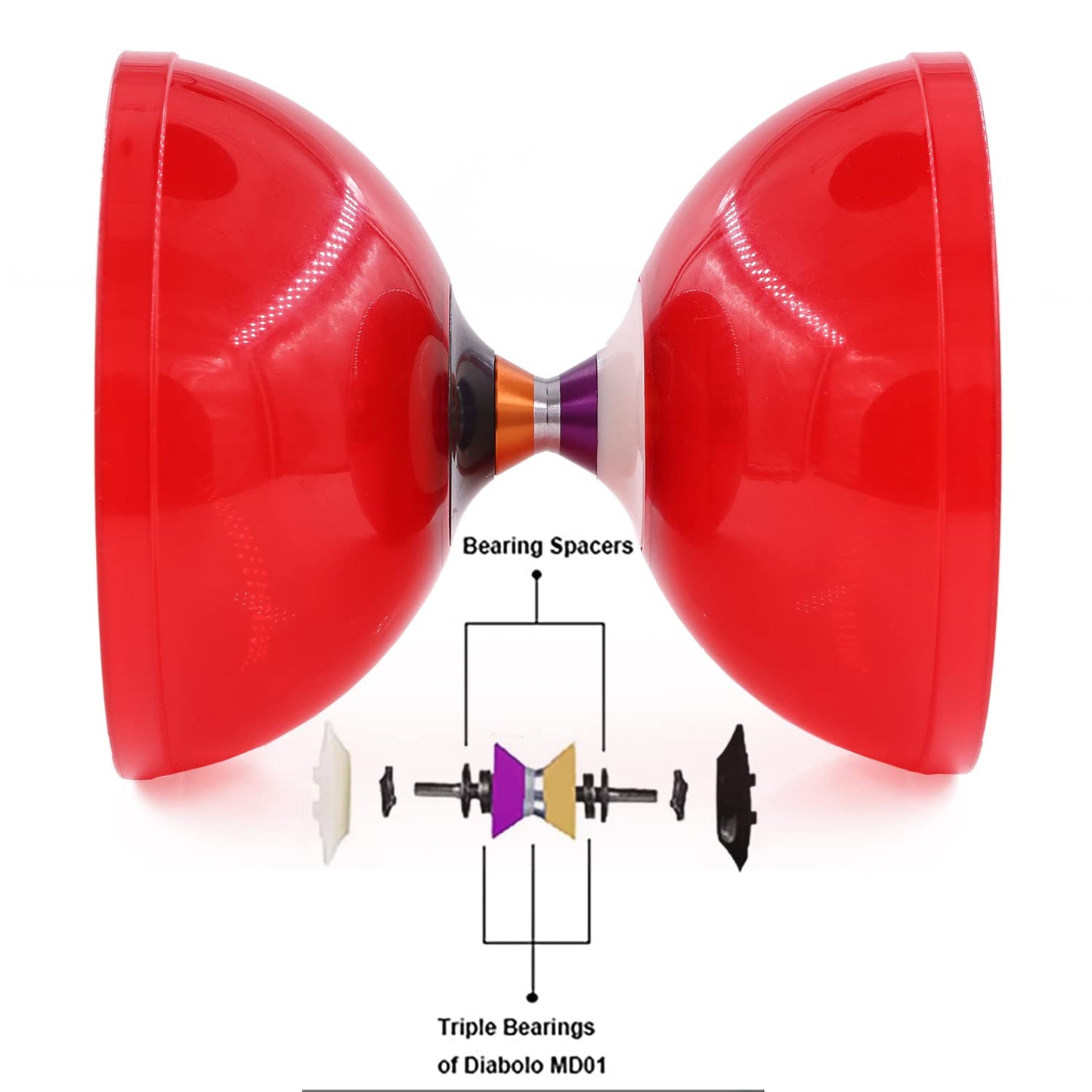 MAGICYOYO MD01 Pro Diabolo – Red Triple Bearing Yoyo with 5" Cup, 2 Handsticks + Bag