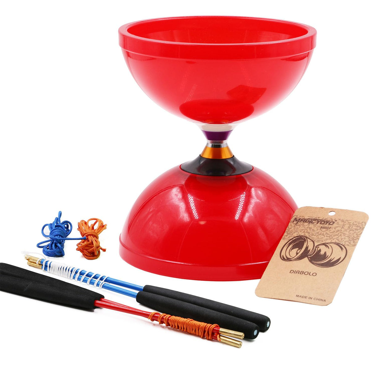 MAGICYOYO MD01 Pro Diabolo – Red Triple Bearing Yoyo with 5" Cup, 2 Handsticks + Bag
