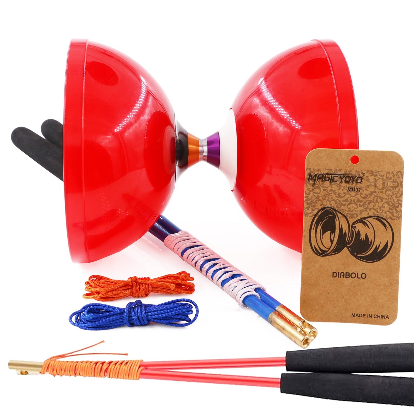 MAGICYOYO MD01 Pro Diabolo – Red Triple Bearing Yoyo with 5" Cup, 2 Handsticks + Bag