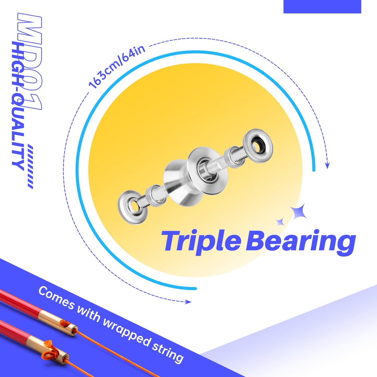 MAGICYOYO Pro Triple Bearing Diabolo - Blue 5-inch with Carbon Sticks, Extra Strings & Net Bag