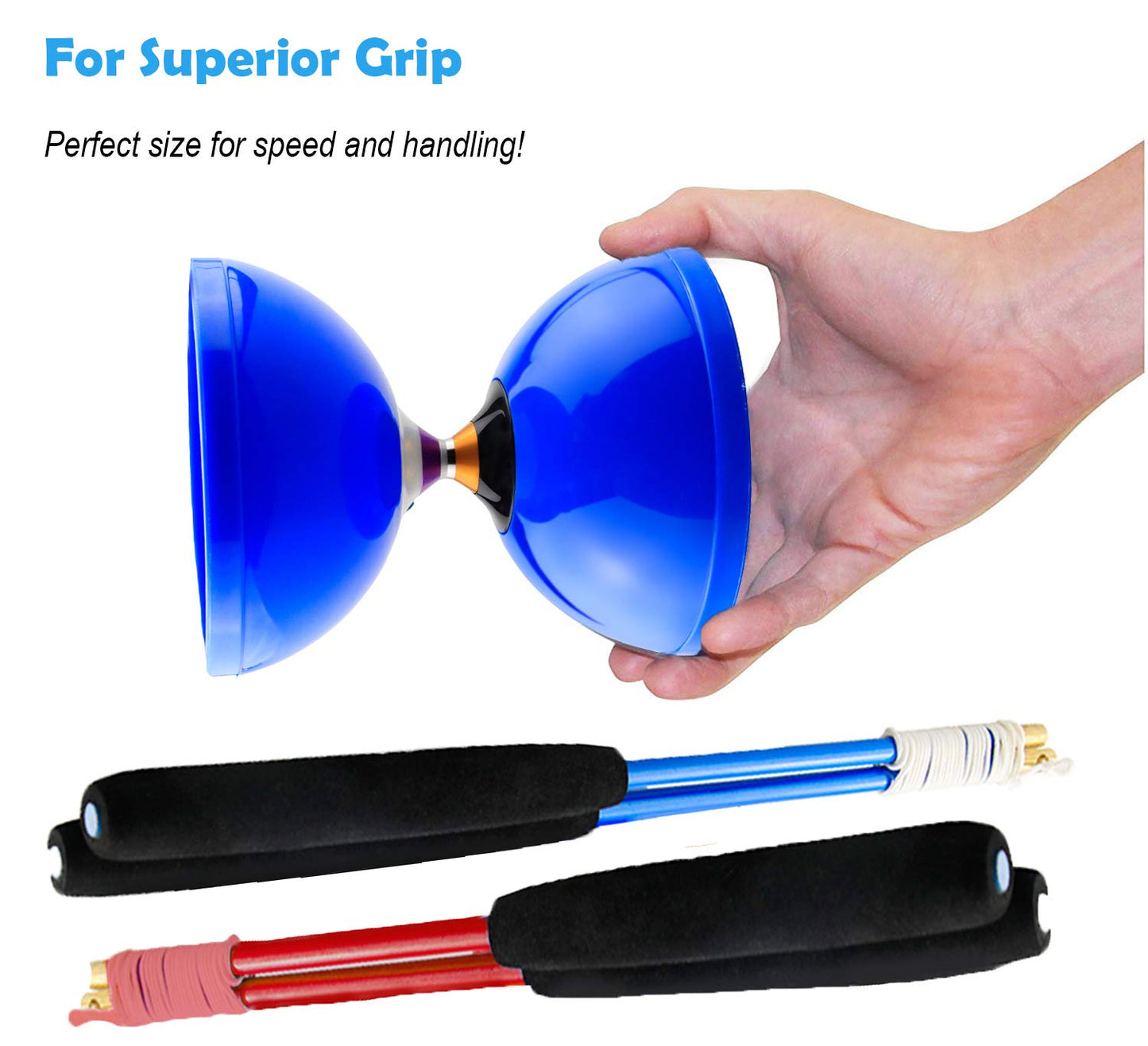 MAGICYOYO Pro Triple Bearing Diabolo - Blue 5-inch with Carbon Sticks, Extra Strings & Net Bag