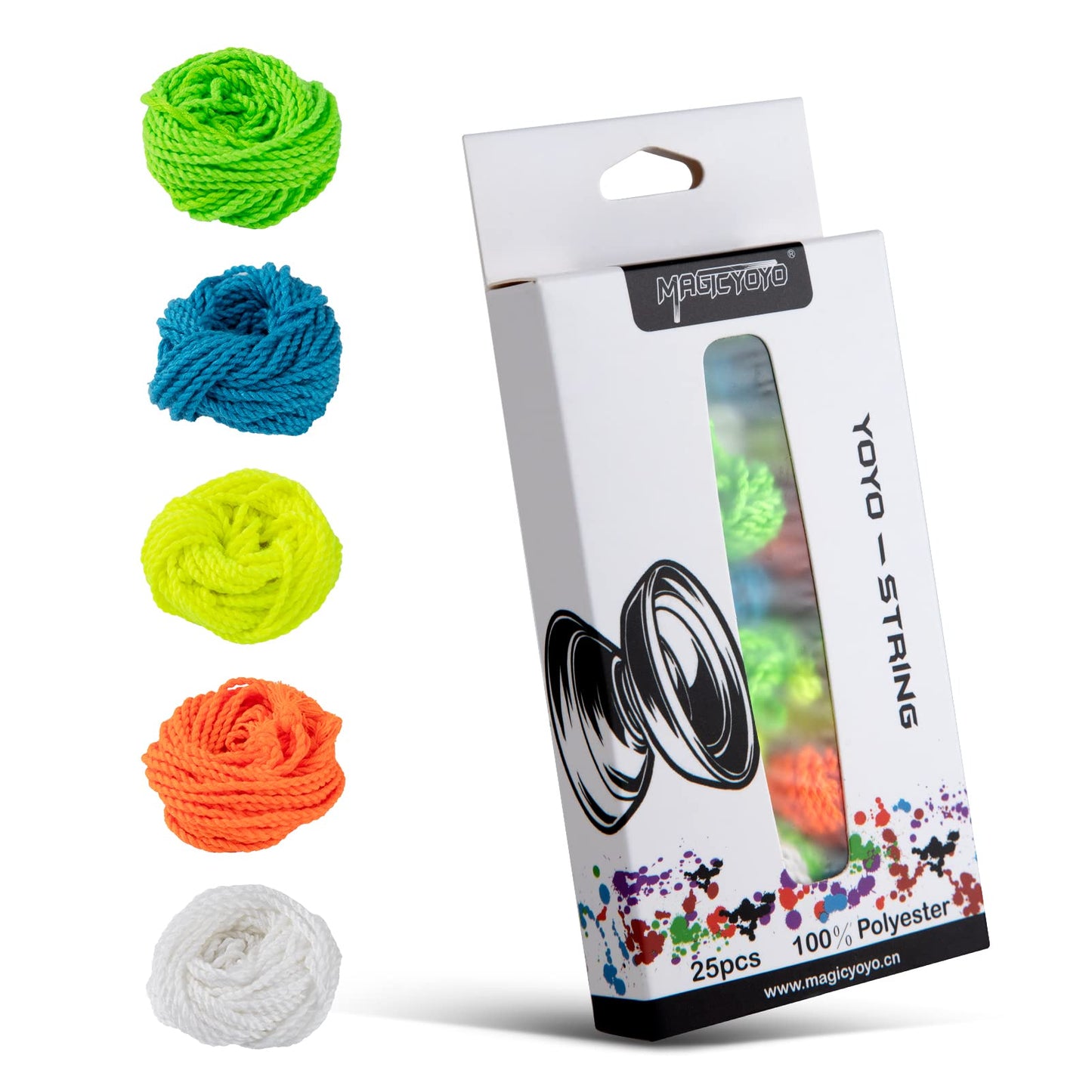 MAGICYOYO 100% Polyester Yoyo Strings – 25 Pack (Blue, Green, White, Yellow, Orange)