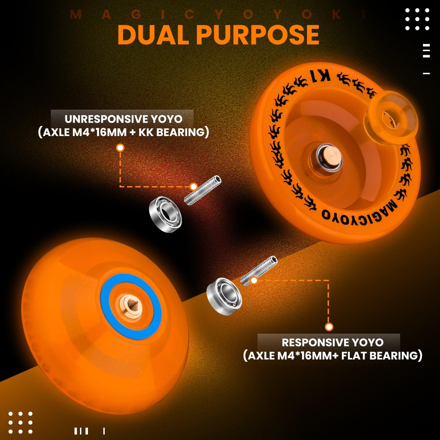 MAGICYOYO K1 Tug Return Hubstacks Yoyo Pack (2) — Beginner Dual-Mode Yoyo Set with Storage Bag and 12 Strings