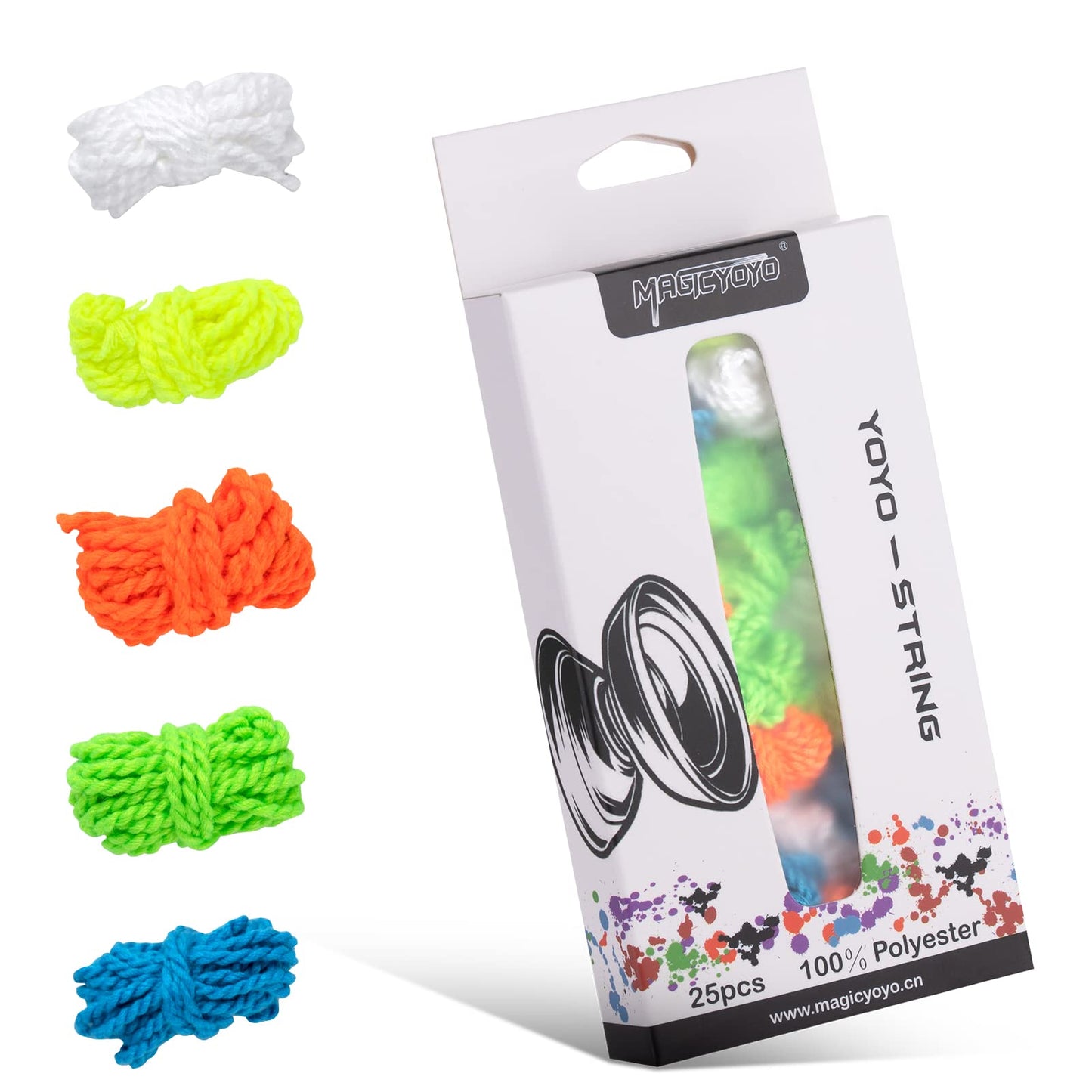 MAGICYOYO 100% Polyester Yoyo Strings – 25 Pack (Blue, Green, White, Yellow, Orange)