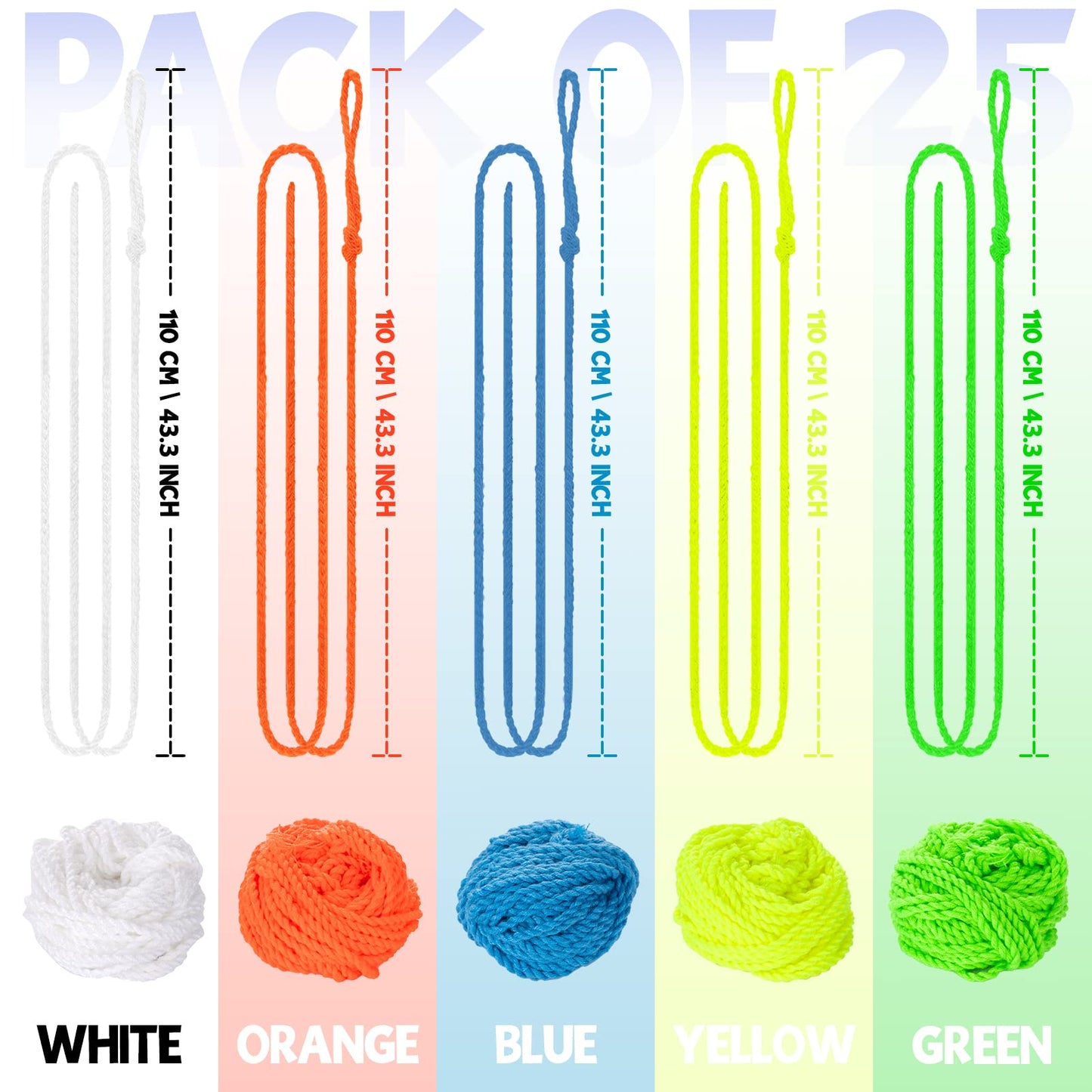 MAGICYOYO 100% Polyester Yoyo Strings – 25 Pack (Blue, Green, White, Yellow, Orange)