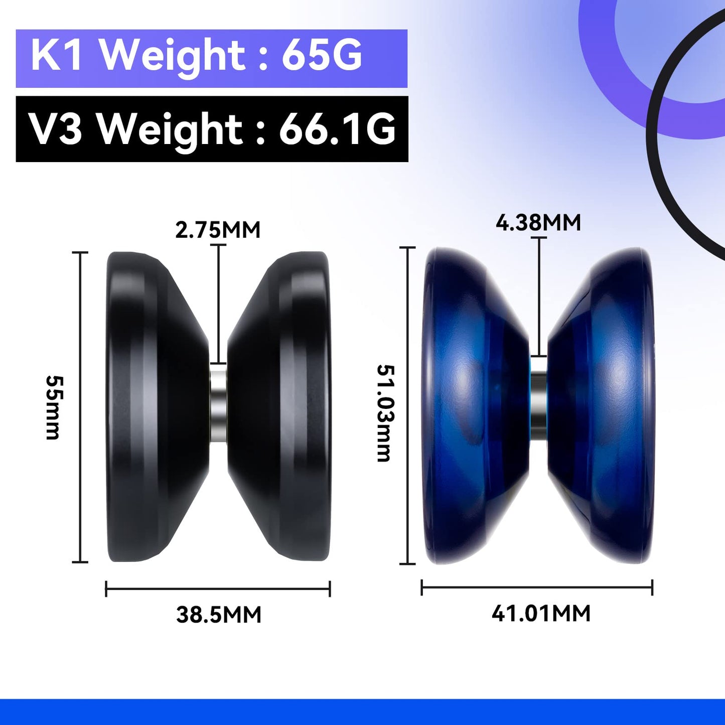 MAGICYOYO Responsive Yoyos for Kids: V3 Black + K1 Blue 2-Pack with Case & Accessories