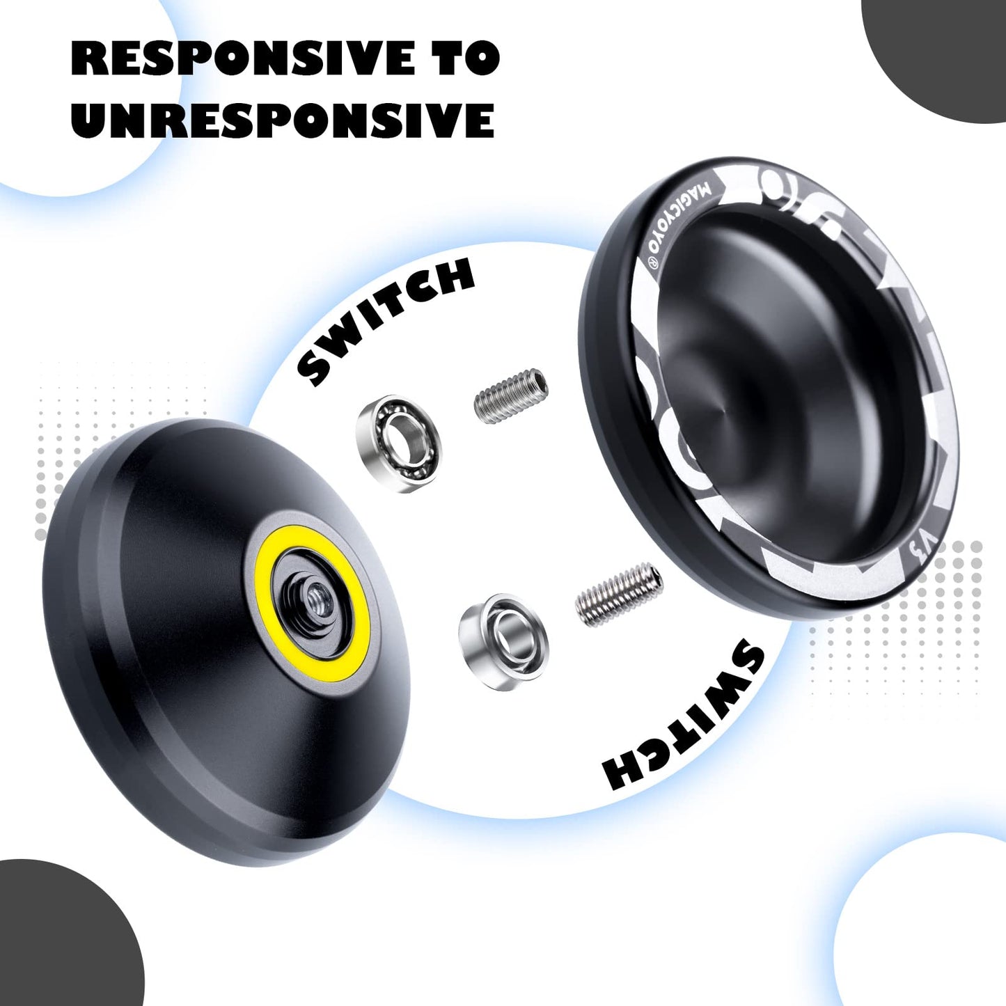 MAGICYOYO Responsive Yoyos for Kids: V3 Black + K1 Blue 2-Pack with Case & Accessories