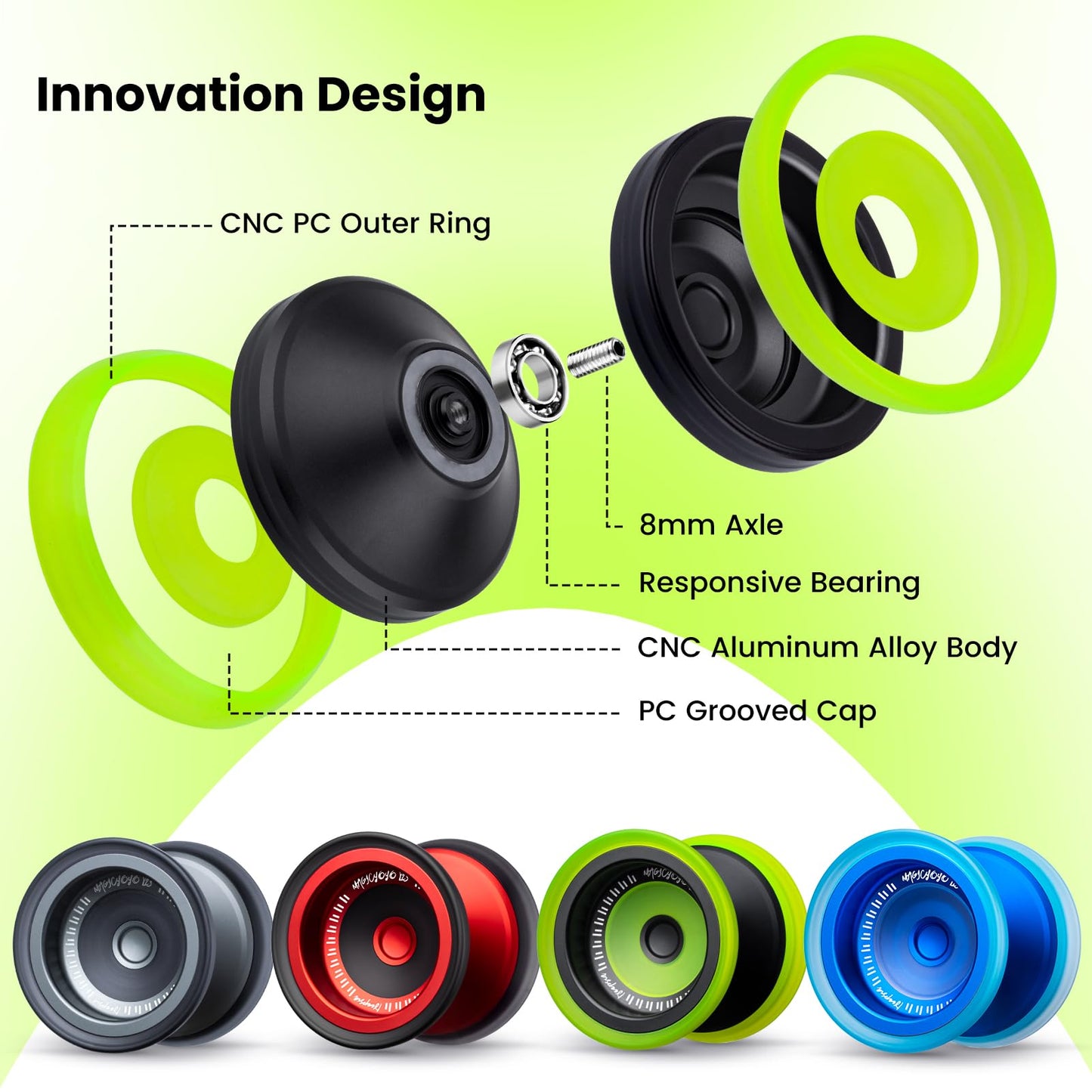 MAGICYOYO V13 Deepspin Bi-Material Yoyo – Dual-Mode Pro Yoyo for All Levels (12 Strings Included)