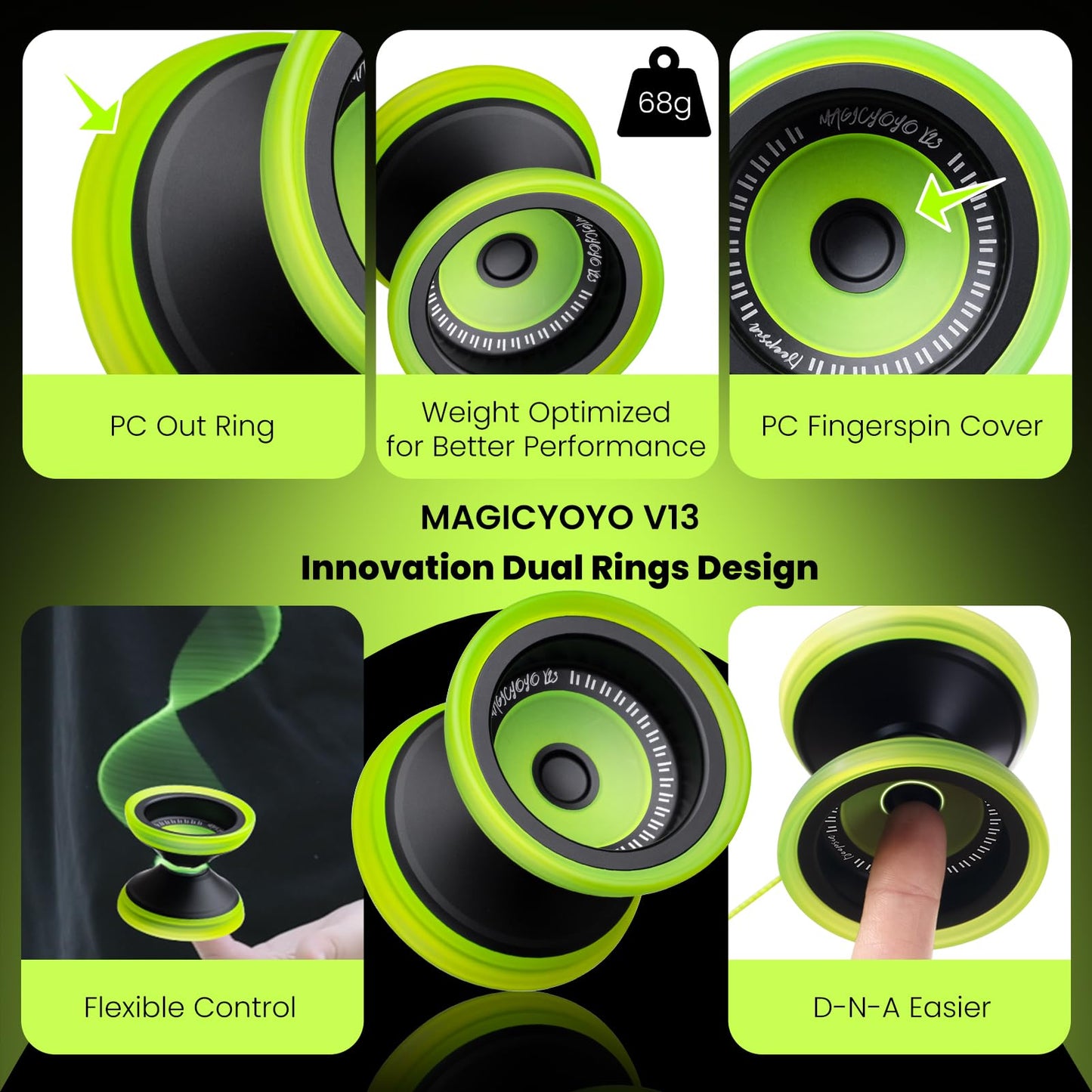MAGICYOYO V13 Deepspin Bi-Material Yoyo – Dual-Mode Pro Yoyo for All Levels (12 Strings Included)